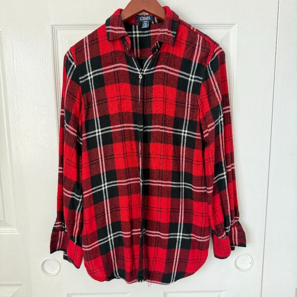 Chaps Viscose Red Plaid Long-Sleeve Button Down Flannel Shirt Small - Picture 1 of 4